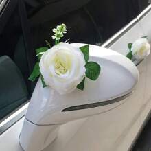 1 Stück elegante weiße/rote/rosa Rosen, 9 Rosen mit Saugnäpfen, 12 Bändchen und 2 Bänder 62.99-Inch lang, geeignet für Hochzeitautos - Blumen Türgriff Quasten Bänder, Braut-Auto Dekoration, romantisches Auto Zubehör, Hochzeitsaccessoires, Hochzeitsauto Deko, Festdekoration, multifunktionale hängende Kunstblumen Wand