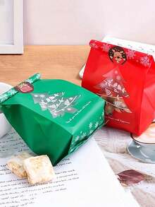 10 Pcs Christmas Packaging Bags - Reusable Christmas Gift Bags For Candy, Chocolate, Biscuit, And Food Storage - Perfect For Christmas Decorations, Party Supplies, And Accessories(Sticker Not Included) - Multicolor - View 1