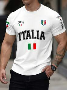 男士简约通勤字母印花短袖T恤 - 彩色 - 查看 2