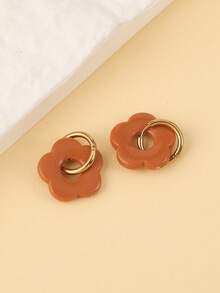 1 Pair Of Lightweight And Simple 18k Gold Plated Stainless Steel Earrings With Acrylic Multi-Color Flower Shaped Pendants, , Suitable For Women's Daily Wear