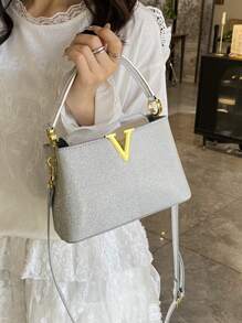 New Fashion Women's Handbag, Solid Color Minimalist PU Texture Pattern, Elegant V-Shaped Metal Hardware, Suitable For Dates, Shopping, Parties, Versatile & Exquisite Design