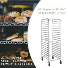 Rack Espiguero Panadero Carrito 20 Charolas Con Ruedas Rejilla para bandejas de panecillos para bandejas completas y medias bandejas, cocina, restaurante, pizzería, hogar y hotel - Plateado - Ver 3