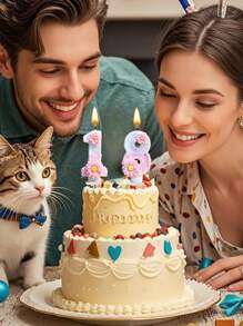 New Double Flower Decorated Numbers 0-9 Birthday Candles, 1st, 2nd, 10th, 11th, 15th, 16th, 18th, 20th, 30th, 40th, 50th, 60th Birthday Candles, Flashing Series, Birthday Cake Candles, Baking Candles, Atmosphere Decor, Suitable For 1-100 Years Old Birthday Party, New Year Party, Bachelor Party, Anniversary, Wedding, Ladies Night