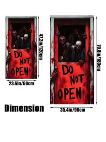 1pc Horror Zombie Theme Door Curtain, Red Door With "DO NOT OPEN" Text, Scary & Realistic Zombie Graphic, Blood Splatter Decor, Made Of Polyester, Suitable For Halloween Decor, Escape Room Setting, Horror Party & Haunted House Atmosphere