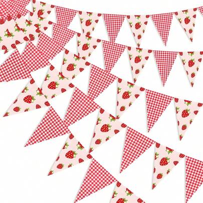 1/2/4/6 Paquete de Banderines con Dibujo de Fresas - Banderines triangulares de papel con estampado de fresas, decoraciones de fiesta de fresas para damas, suministros para fiesta temática de fresas, baby shower o fiesta de verano