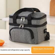 1 pieza Bolsa de almuerzo aislada portátil, 27 x 20 x 22 cm, con asas, diseño de doble capa, adecuada para picnics al aire libre, almacenamiento de alimentos, fiambrera, útiles escolares, vuelta al colegio