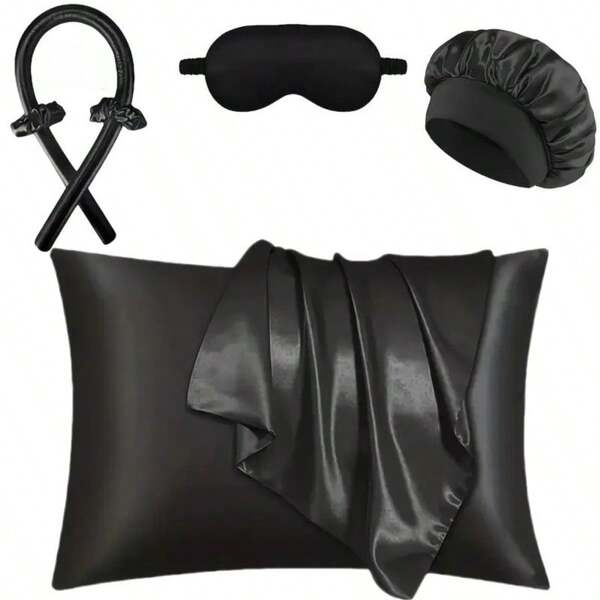 Set de 5 piezas de lencería de satén para dormir | talla grande suave que el conjunto de funda de almohada y máscara de seda, incluye 1 funda de almohada de satén, 1 máscara para los ojos de satén y 1 scrunchie de satén, funda de almohada de satén para el cabello y la piel, conjunto de funda de almohada de seda vegana - 2 fundas de almohada de satén, 1 máscara para los ojos, 1 scrunchie - Juego de lujo para dormir, fundas de almohada estándar de satén sedoso con cierre de sobre