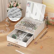 1pc Jewelry Box With Automatic Open Lid, Deluxe Earring Accessory Organizer Box For Rings Necklace Jewelry, Large Capacity With Mirror For Women Storage Organizer Travel Essentials Back To School Dormitory Storage - Multicolor - View 5