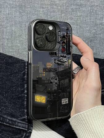 1 st. skyddande telefonskal med tryck och City Nightscape-motiv, kompatibelt med 11/12/13/14/15/16/16PRO/16PROMAX, Galaxy A05/A15/A25/A35/A53/A54/A55/S23/S24ULTRA vattentätt, stötsäkert, reptåligt