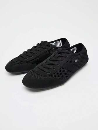 2025 新款夏季女鞋镂空平底网眼绒面轻便百搭休闲运动鞋，纯色休闲镂空沙滩婚礼派对办公室居家健身房户外四季皆宜