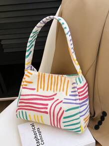 1 pieza Nuevo bolso pequeño cuadrado multicolor de rayas, bolso de hombro, bolso cruzado para mujeres jóvenes, estudiantes y damas de oficina, apropiado para diario, casual, compras, de gran capacidad y adecuado para teléfono, llaves, monedas, paraguas