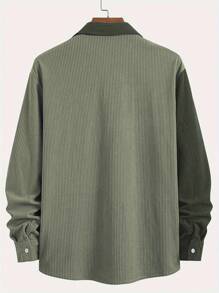 Corduroy Men's Casual Shirt, Corduroy Fabric Contrasted Collar Button Opening, Chest Pocket Design, Simple & Elegant, Versatile For Casual, Commuting, Street Wear, Spring & Autumn, Fall