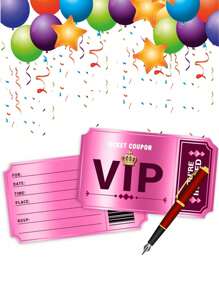 24/12/6 pezzi - Inviti per feste di compleanno a doppio design reversibile con buste, inviti per feste VIP per il cinema, decorazioni per feste di compleanno a tema, inviti per feste di compleanno a doppia faccia con buste, materiali per regali di inviti per feste VIP per il cinema (rosa rosso)