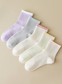 5 pares de calcetines para mujer de media caña, diseño minimalista multicolor, uso diario y casual para ir y venir