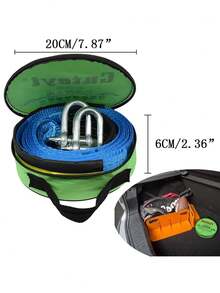 8T 16' 5M Tow Rope Heavy Duty Towing Pull Strap Road Recovery Two Shackles Chain - Blue - View 4