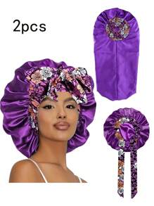 1/2/3 Stücke Elastische Satinsatin Schlafmütze/Make-up-Duschhaube/Tägliche Haarkappe für Frauen, Seide Satinkappe