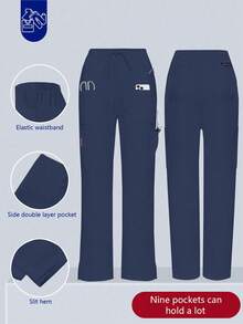 Women's Nursing Pants, Comfortable Pants, Solid Color Simple Multi-Pocket Pants Spring - Navy Blue - View 1