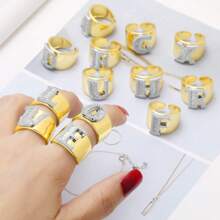 Chunky CZ Crystal 26 Letter Rings For Women Gold Silver Color Wide Rings Initial Jewelry Party Gifts