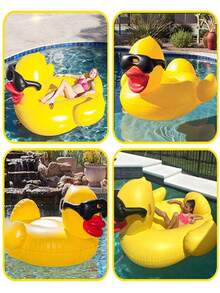 1pc Large Inflatable Water Floating Island, Giant Yellow Duck/Unicorn/Avocado, 170*145*93cm Size, Adult Summer Inflatable Pool Float & Beach Floating Party Accessory, Outdoor Swimming Pool Lounger, Multi-Purpose Floating Sofa, Family & Adult Party - Yellow - View 7