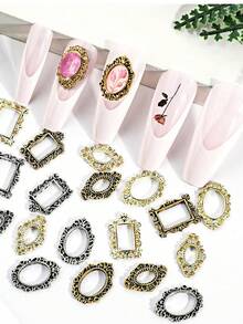 万圣节哥特 80 件 3D 金属框架指甲饰复古金色银色指甲饰菱形椭圆形矩形镂空框架指甲装饰配件女士指甲装饰女士亚克力指甲艺术 DIY 指甲设计指甲贴片 Y2K 优质金属风格指甲金属装饰套装、DIY 指甲用品指甲饰、指甲宝石、指甲套装、美甲沙龙、美甲技术必备指甲指甲宝石