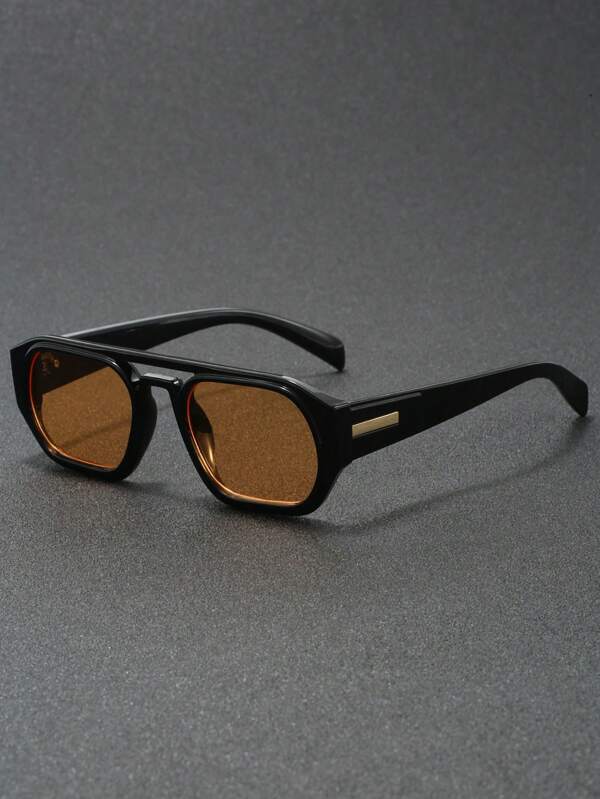 1 Pair Men's Pilot-Style Square PC Frame Fashion Glasses, Metal Hinges, Suitable For Traveling, Cycling, Fashion Styling, Driving, Stage Performance, Party, Fishing