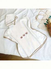 1pc Adorable Pattern Kids Cartoon Hooded Bath Towel, Children Bathing Supplies, Suitable For All Seasons, Essential For Beach, Bathroom And Travel