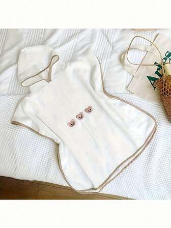 1 件可爱图案儿童卡通连帽浴巾，儿童洗浴用品，适合所有季节，海滩、浴室和旅行必备