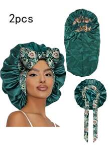1/2/3 Stücke Elastische Satinsatin Schlafmütze/Make-up-Duschhaube/Tägliche Haarkappe für Frauen, Seide Satinkappe