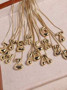 1 pieza Collar con colgante de letra inicial de globo burbuja de letra del alfabeto chapado en oro de cobre grueso personalizado para mujeres y hombres, joyería de moda