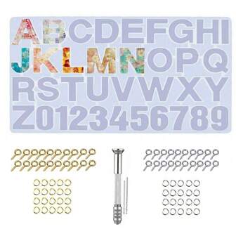 104 Pcs Alphabet Silicone Resin Molds, Letter & Number Epoxy Resin Molds Keychain Jewelry Making Includes Key Rings And Pliers, For Resin Casting To Make Keychains/House Numbers