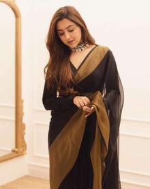 Readymade Black Chiffon Silk Saree – Gold Zari | 1-Min Quick Draping - Black - View 1