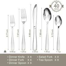 40PCS Stainless Steel Silverware Set, Flatware Set For Kitchen, Cutlery Set With Forks, Spoons And Knives, Modern Flatware Set Service For 8