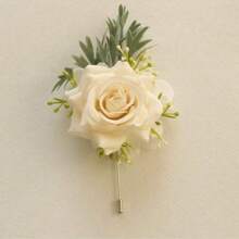 Bridesmaid & Bride Bouquet, Ivory Corsage & Boutonniere, White Wedding Flower Accessories, Church Party Decor, Prom Set, Floral Decor