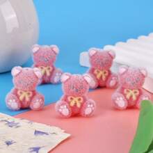 10pcs 23x26mm Adorable Mixed Color Flocked Bow Tie Small Bear Shape Acrylic Bead Jewelry Making DIY Charm Bracelet, Necklace And Pen
