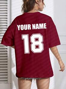 Áo thun nữ cỡ lớn in theo yêu cầu, có thể in số, tên/chữ/số may mắn ở cả mặt trước và mặt sau, áo thun tay ngắn dáng rộng, áo thun in khẩu hiệu theo yêu cầu mùa hè, thích hợp làm đồ du lịch. - Màu Đỏ Sâu - Xem 5
