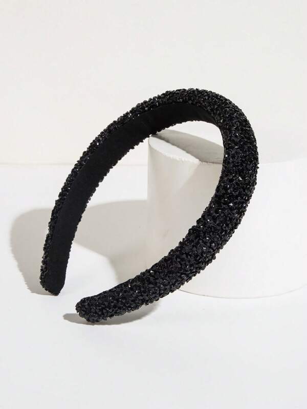 1pc Korean Style Rhinestone Dopamine Sponge Headband, Minimalist Delicate Sweet Elegant Party Hair Accessory, Black Hair Accessories, Hairband Headband For Women, Hair Accessories, Hair Hoop