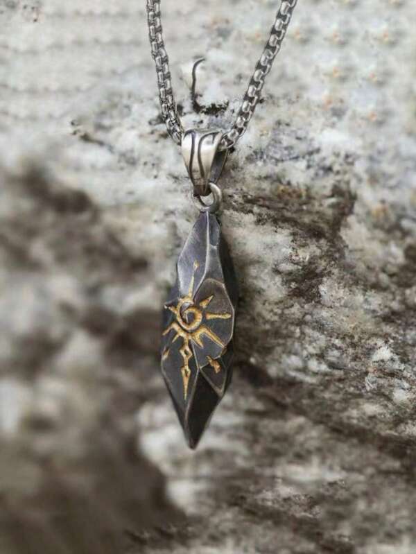 1 Stück vintage Wunschstein-Halskette mit Meteorit-Anhänger für Herren, neutrales Edelstahl-Accessoire