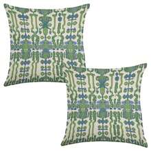 2pc Green And Blue Ikat Throw Pillow Cases, Square Accent Geometry Ikat Exotic Pillow Covers, Cotton Linen 18x18 Inch Single Side Print Gorgeous Cozy Square Farmhouse Pillow Sham For Indoor Couch Bed Car, Without Filling, Also Can Be A Fun Gift, Geometry Ikat Exotic Housewarming Gifts, Sofa Pillow Case With Hidden Zipper Rustic Decorative She Shed New Home - 淡黃色 - 查看 1