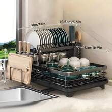 GROWSUN-Dish Drying Rack, 2 Tier Dish Racks For Kitchen Counter, Large Stainless Steel Kitchen Dish Drying Rack With Drainboard, Detachable Dish Drainers With Utensil Holders - Black - View 5