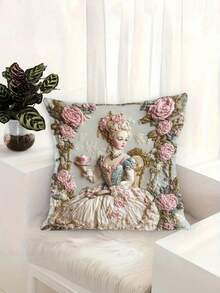 1/2/4 Piezas Funda de almohada decorativa de 17.7x17.7 pulgadas de poliéster elegante con diseño de dama vintage y floral - con cremallera, lavable a mano para decoración de oficina, dormitorio, sala de estar (inserto no incluido), almohadas decorativas, decoración de otoño, decoración de habitación