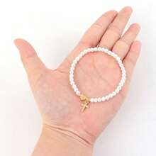 1 peça Nova Pulseira Clássica de Aço Inoxidável com Coração Inicial e Zircônia em Pave e Cruz com Pérolas Falsas para Mulheres