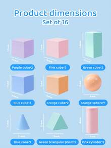 16pcs Geometric Shapes Set, Including Cylinder, Rectangular Prism, Cube, Sphere, Cone, Suitable For Mathematics Teaching Demonstration School Supplies,Back To School - 16pcs/box - View 3