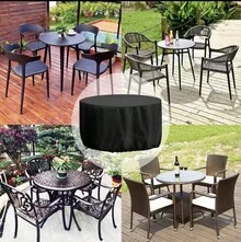 Outdoor Table And Chair Furniture Dust Cover For Courtyard Garden Balcony Waterproof Oxford Cloth Round Table Covers - Black - View 2