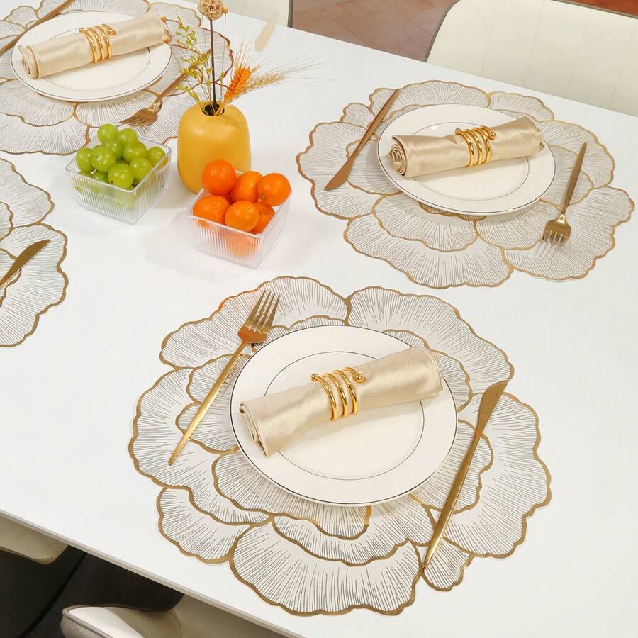 1 pièce/4 pièces/6 pièces/150 pièces Sets de table ronds en PVC style occidental avec motif pivoine, résistants à la chaleur, antidérapants, sets de table décoratifs pour hôtel, restaurant, fête, mariage, festival