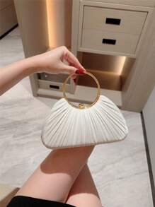 Bolsa clutch feminina elegante com design plissado em formato de caixa, luxuosa, com alça de pulseira e glitter, para festas formais, charmosa e delicada, adequada para encontros, galas, aniversários e reuniões formais.