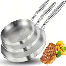 High Quality Three-Layer Stainless Steel Frying Pans, Deep Frying Pans, Uncoated Non Stick Frying Pans, Household Frying Pans, Electromagnetic Cooking Pans, Dishwashers, And Ovens Are, Fast, And Evenly Heated, With Heavy-Duty Detachable Handles - Multicolor - View 2