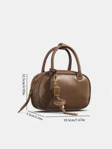 MINI TOPSTITCHED BAG, Wide Strap Women's Vintage Crossbody Bag, Small Tote Ladies Luxury Design Handbags, Solid Color Simple Shoulder Bag - màu nâu - Xem 4