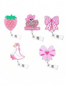 1pc Cute Pink Strawberry Nurse Badge Reel, Personalized ID Name Badge Holder With Retractable Clip, Cute Work Badge Clip For RN CNA LPN LVN Medical Worker Doctor Teacher Dietitian Nursing Student - Multicolor - View 6