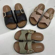 Birkenstocks de suela gruesa para mujer, nuevos zapatos de verano informales, versátiles, con punta abierta y doble hebilla, para playa, para descansar, zapatillas para exteriores - Negro - Ver 2