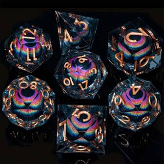 7 pièces Set de dés en résine à noyau liquide pour le jeu de rôle D&D, dés liquides à bord tranchant, jeu de dés RPG